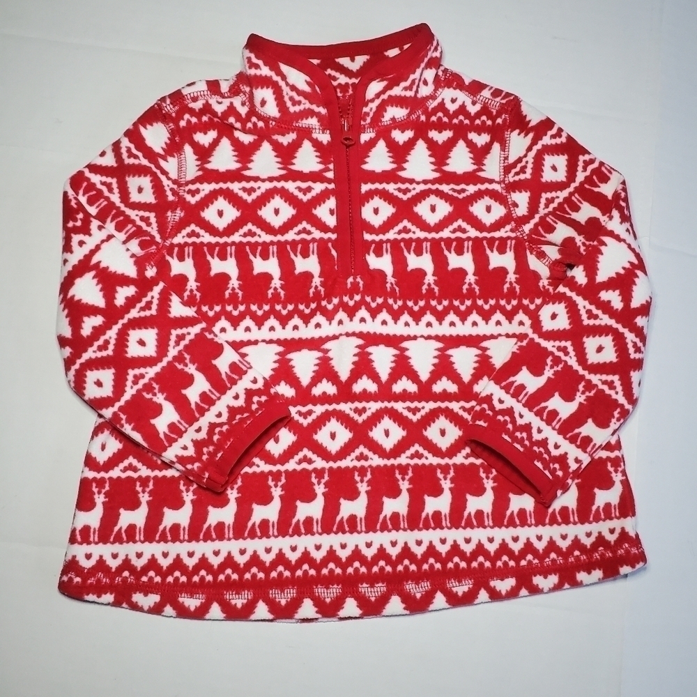 Oshkosh B’gosh Fleece Pullover Red Partial Zip Holiday Size 18M